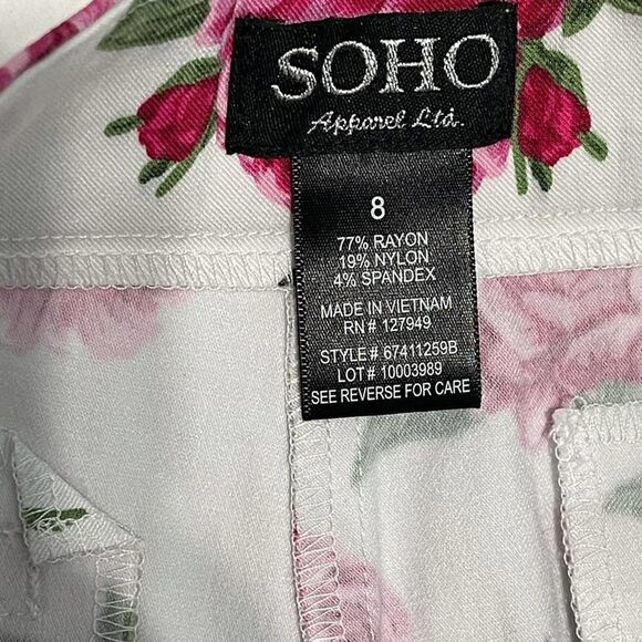 SOHO Apparel LTD Floral Print Shorts High Waisted‎ White Pink Rose Size 8 - Picture 10 of 12